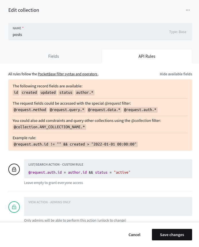 PocketBase Access Rules